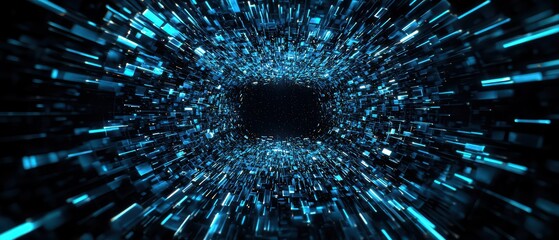 Obraz premium A captivating digital tunnel of blue light particles creating a sense of speed and motion through an abstract space.