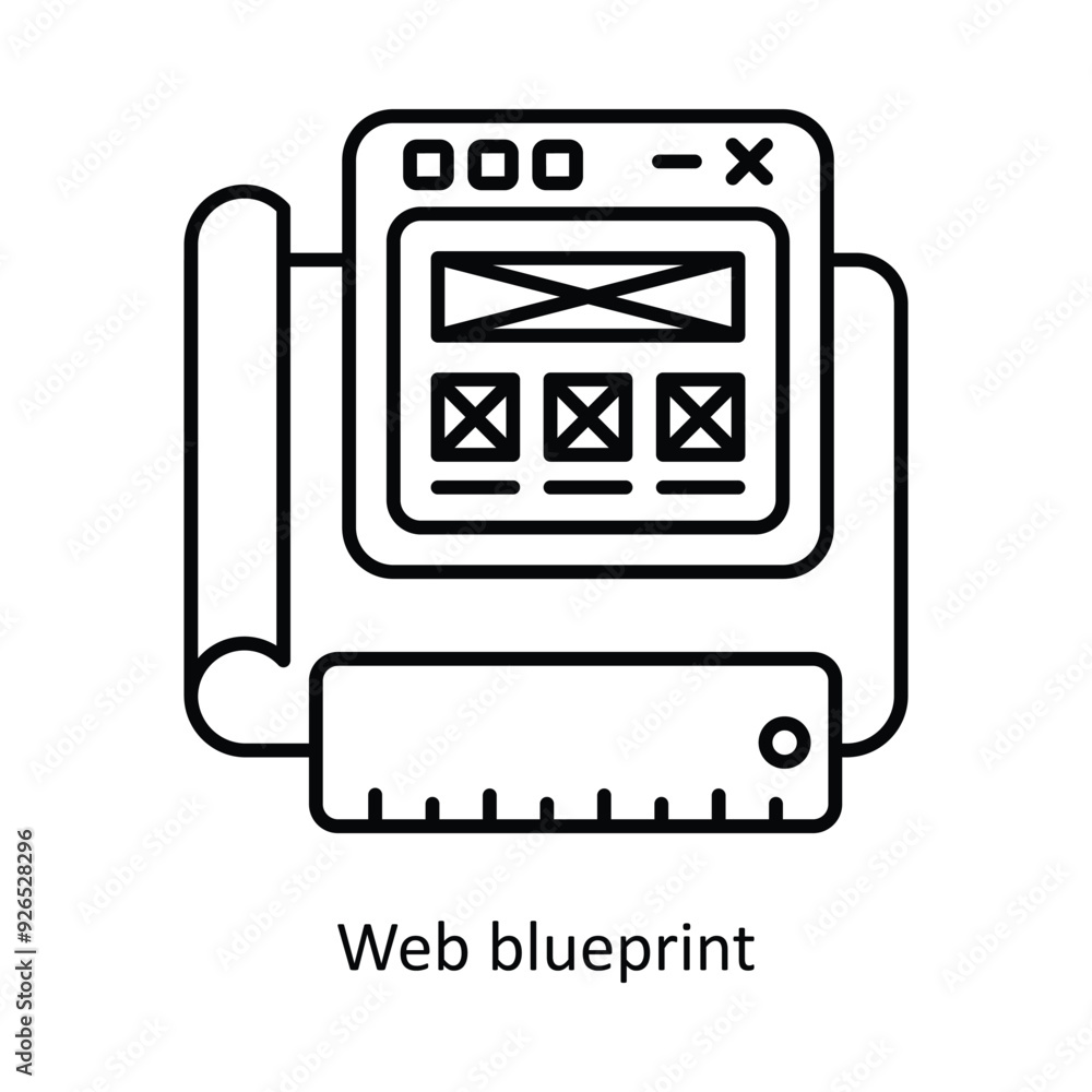 Poster web blueprint vector filled outline icon design illustration. design and development symbol on white