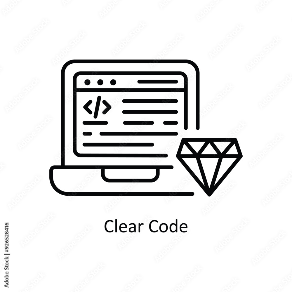 Poster clear code vector filled outline icon design illustration. design and development symbol on white ba