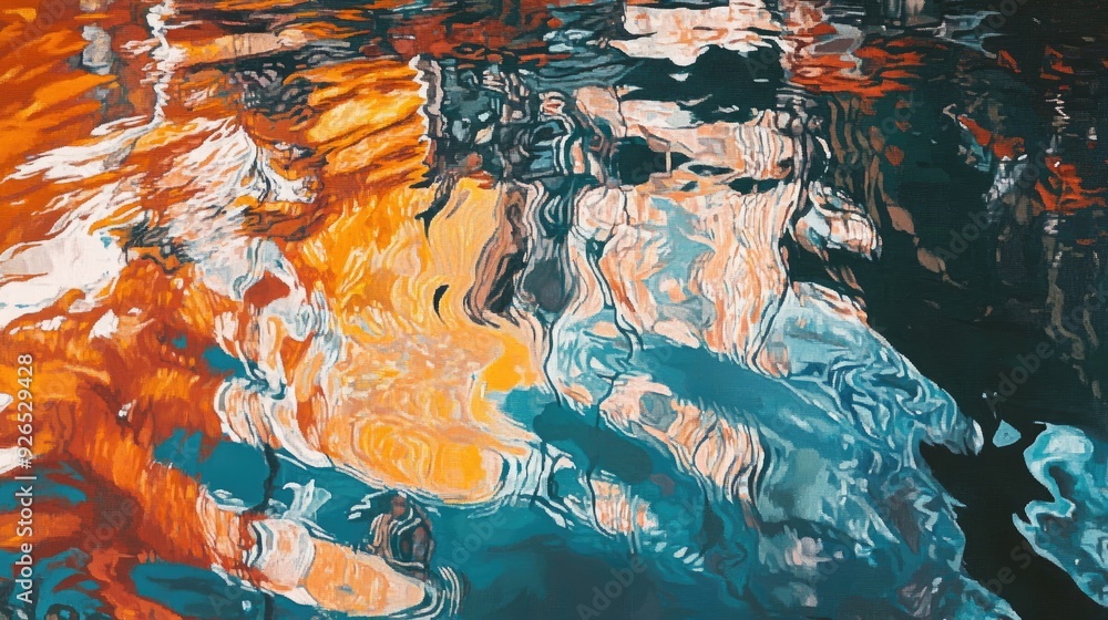Poster abstract reflections in the water, influenced by the surrounding structures of lofoten, with dynamic