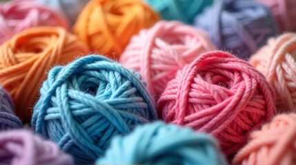 A vibrant assortment of soft yarn balls in various pastel colors, showcasing a beautiful palette perfect for knitting and crafting projects.
