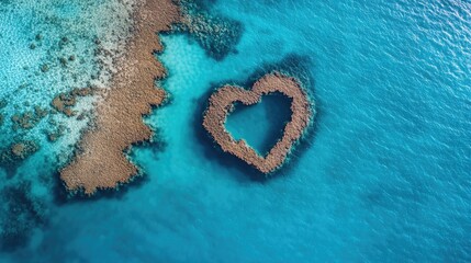 Aerial image of Heart Reef, highlighting the natural wonder amidst the stunning waters of the Great Barrier Reef in Australia.