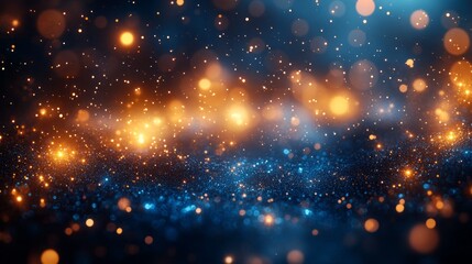 Obraz premium Sparkling gold and blue lights twinkle in a captivating dance, creating an enchanting ambiance that evokes a sense of wonder