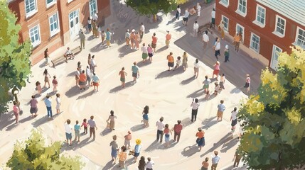 Town square filled with people celebrating Labor Day, Labor Day, communal festivity--s 250