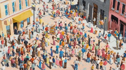 Town square filled with people celebrating Labor Day, Labor Day, communal festivity--s 250