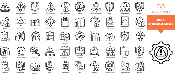 Set of minimalist linear risk management icons. Vector illustration