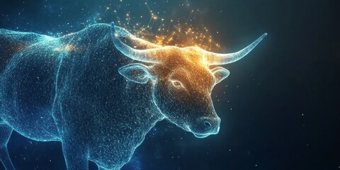 Celestial Taurus: Mystical Bull Emanating Cosmic Energy in AI-Generated Starscape. Abstract Zodiac Art for Captivating Web Designs and Astrological Marketing. Dreamy 4K Wallpaper Fusing Astrology with