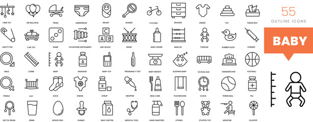 Set of minimalist linear baby icons. Vector illustration