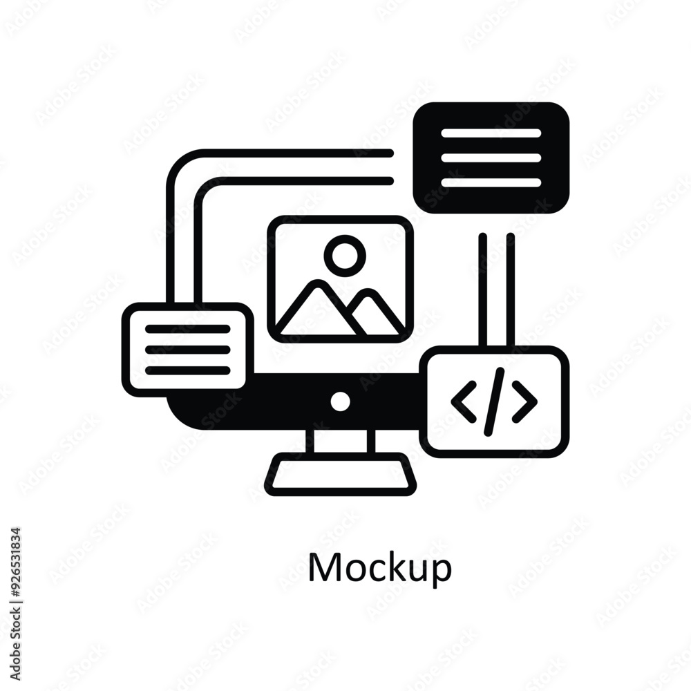 Poster mockup vector filled outline icon design illustration. design and development symbol on white backgr