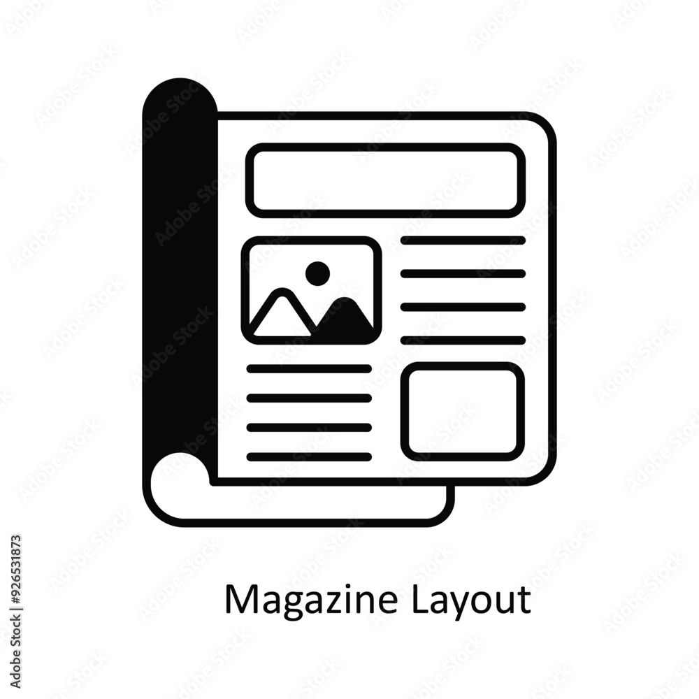 Poster magazine layout vector filled outline icon design illustration. design and development symbol on whi