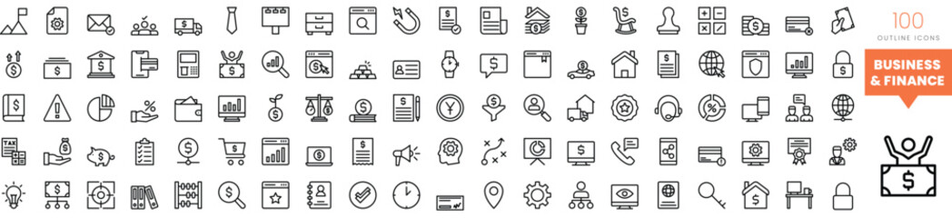 Set of minimalist linear business finance icons. Vector illustration