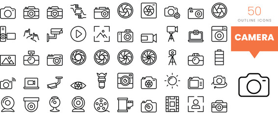 Set of minimalist linear camera icons. Vector illustration