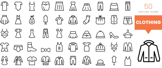 Set of minimalist linear clothing icons. Vector illustration