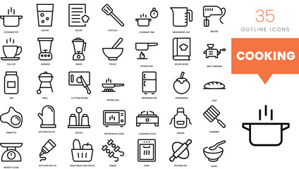 Set of minimalist linear cooking icons. Vector illustration