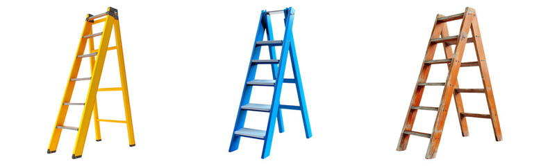 Ladders set in different colors isolated on transparent background