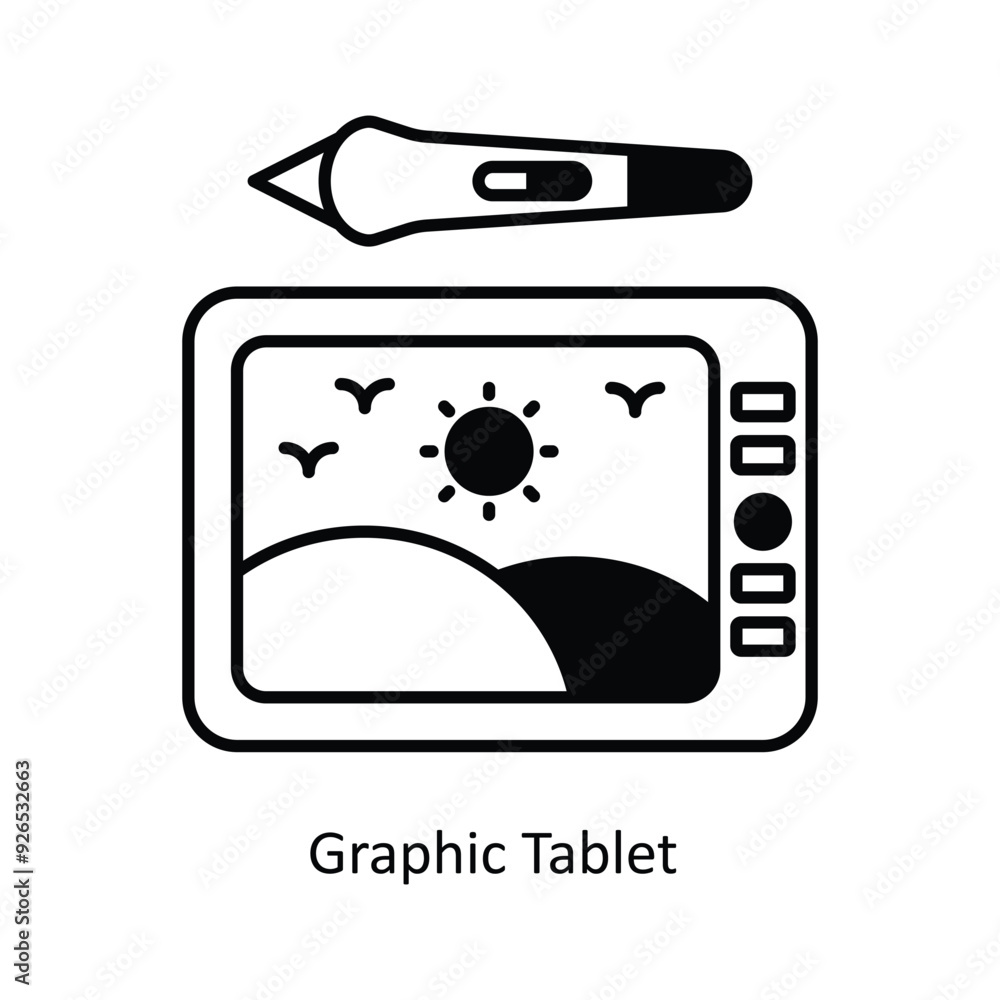 Poster graphic tablet vector filled outline icon design illustration. design and development symbol on whit