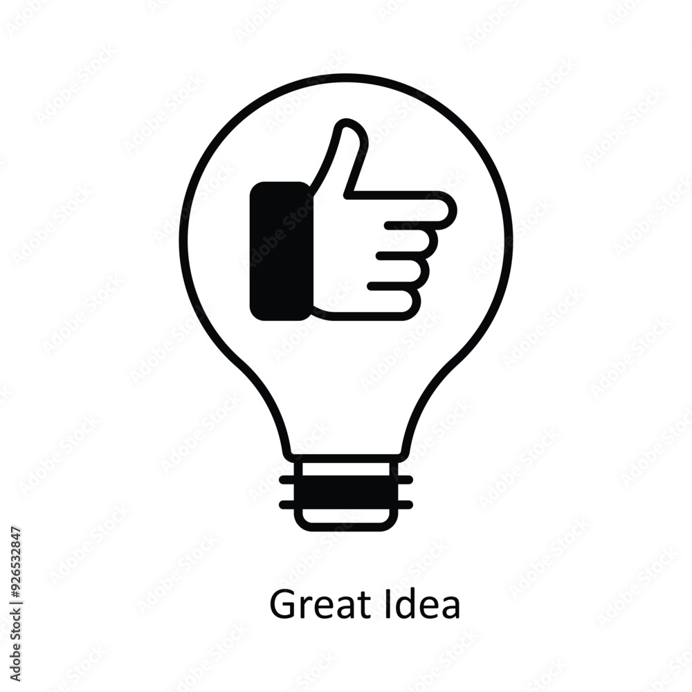 Poster great idea vector filled outline icon design illustration. design and development symbol on white ba
