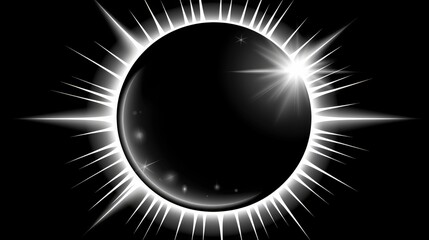 Eclipse of Light A Digital Illustration of a Black Circle with White Spikes and a Bright Flare, Evoking a Sense of Mystery and Wonder, Black and White, Abstract, Celestial, Space, Sun