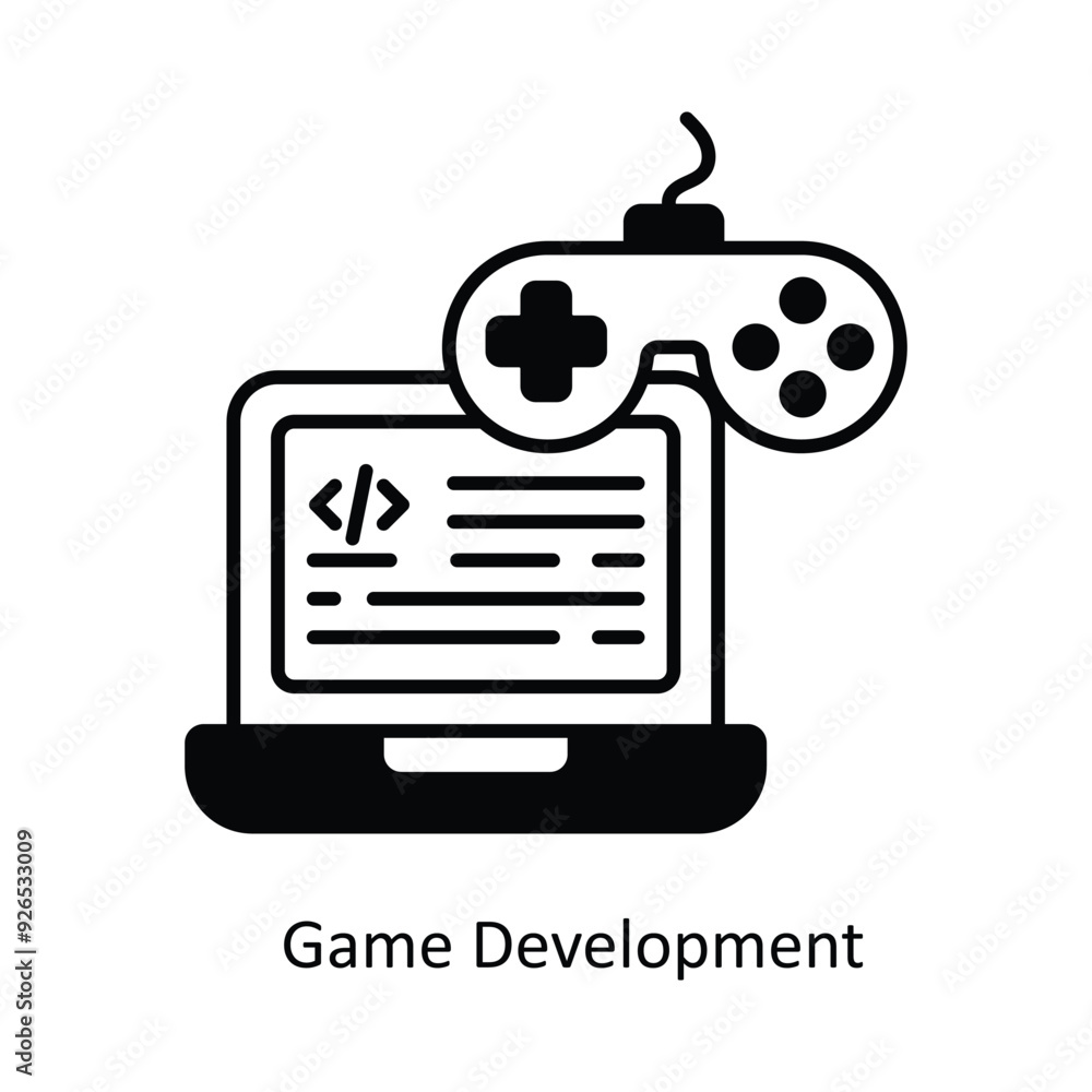 Poster game development vector filled outline icon design illustration. design and development symbol on wh