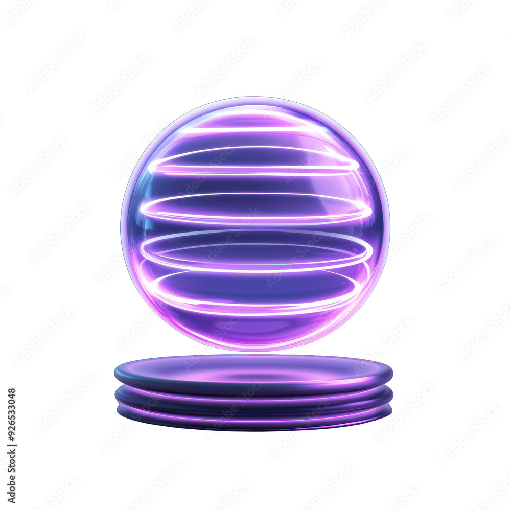 Poster a vibrant 3d glowing sphere with neon lines, ideal for futuristic and abstract design projects. tran