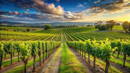 Fototapeta premium Vineyard landscape with rows of grapevines stretching into the distance , agriculture, winemaking, harvest, sunny day