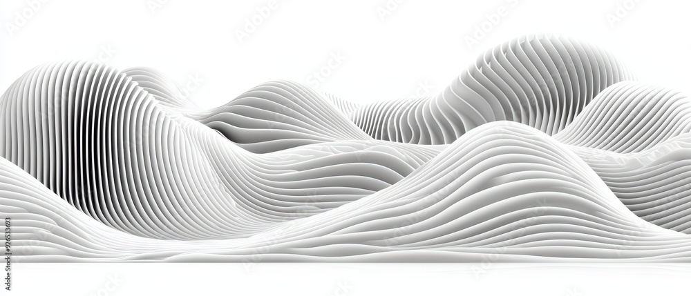 Poster abstract wavy landscape featuring smooth white lines, creating a modern and minimalistic aesthetic f