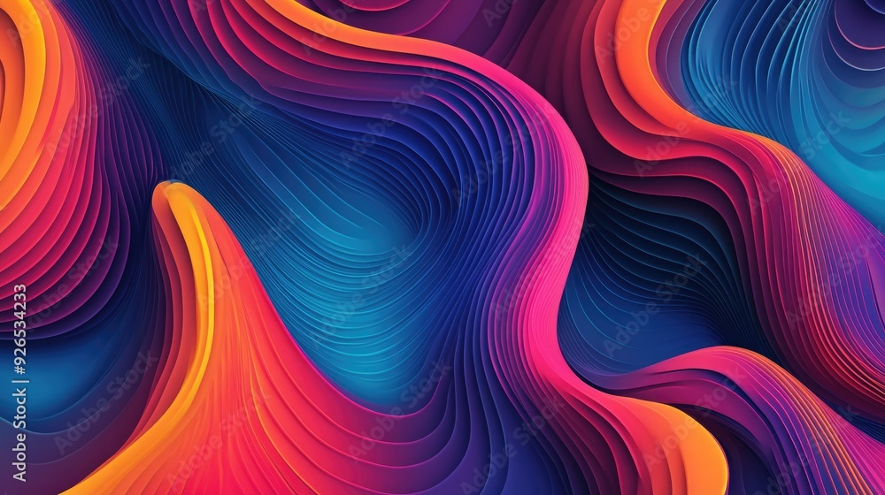Poster an abstract background with vibrant wavy patterns, where the interplay of colors and lines creates a