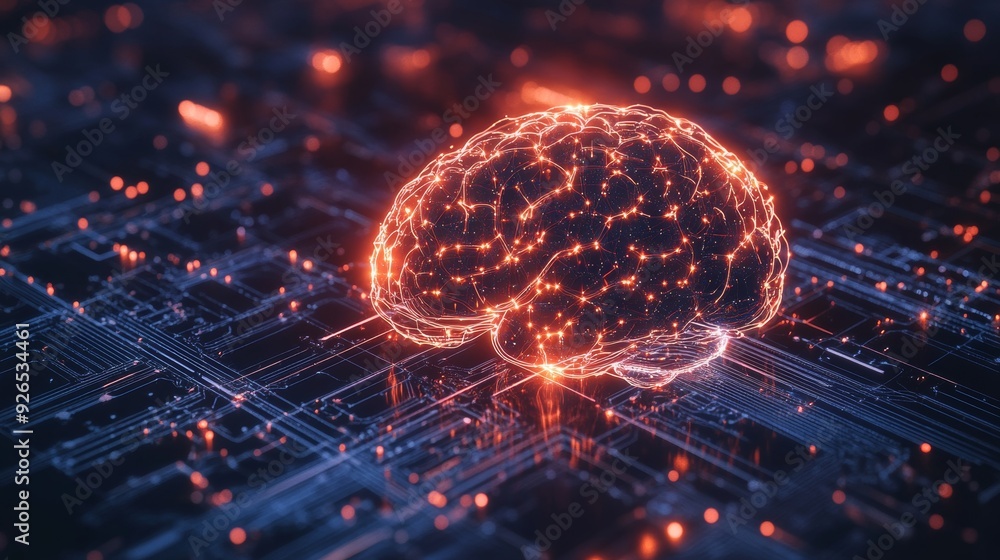 Poster glowing brain with neural networks futuristic ai and tech for advanced innovations