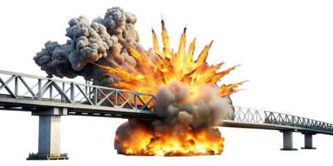 bridge explosion isolated on white background.AI GENERATED 