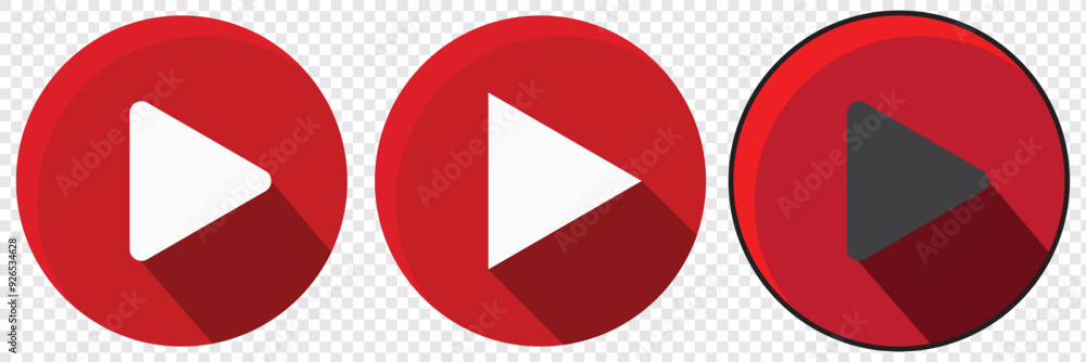Poster red youtube play button, youtube video and music icon. a triangle within a circle is a media player 