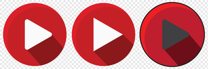 Red YouTube play button, YouTube video and music icon. A triangle within a circle is a media player symbol. Video and audio multimedia reproduction. Isolated vector illustration .EPS 10.