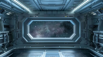 Obraz premium futuristic space station interior , space station interior design , sleek space station technology , space station window view