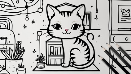 Coloring page, cute cat