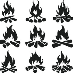 A Set of Campfire Silhouette Vector