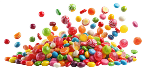 Falling candies isolated on a transparent background