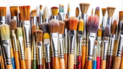 Fototapeta premium Diverse collection of high-quality brushes for various art mediums , paintbrushes