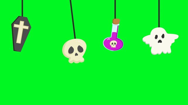 Halloween Hanging Background With Green Screen. 4k Animation