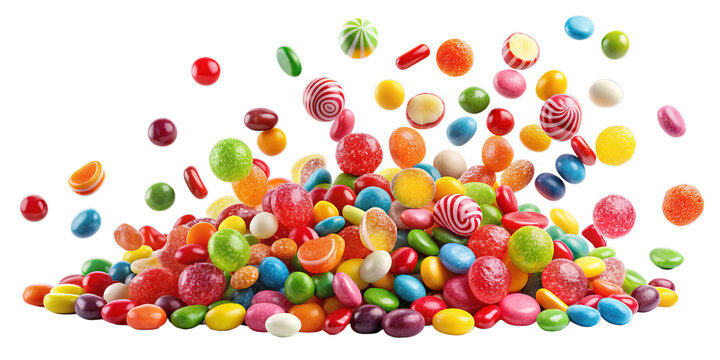 Falling candies isolated on a transparent background