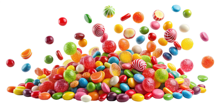 Falling candies isolated on a transparent background