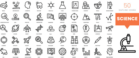Set of minimalist linear science icons. Vector illustration