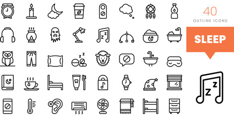 Set of minimalist linear sleep icons. Vector illustration