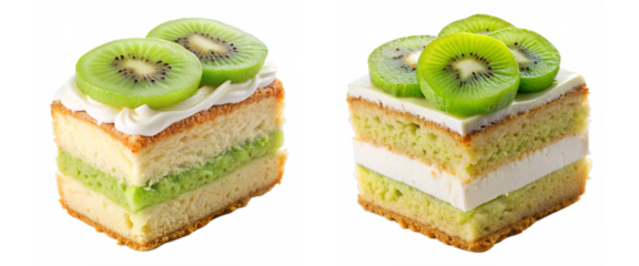 Creamy Kiwi cake slice with fresh toppings isolated on a transparent background