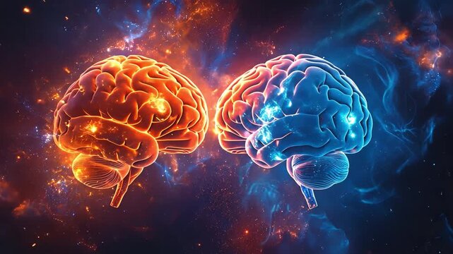 The creative background of the human brain exists. The left logical hemisphere and the right creative hemisphere in comparison 