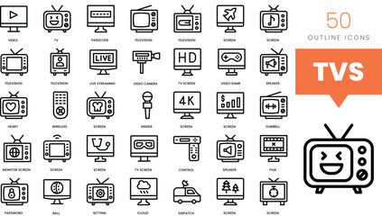Set of minimalist linear tvs icons. Vector illustration