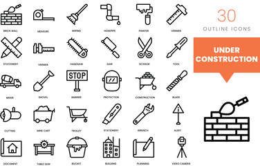Set of minimalist linear under construction icons. Vector illustration