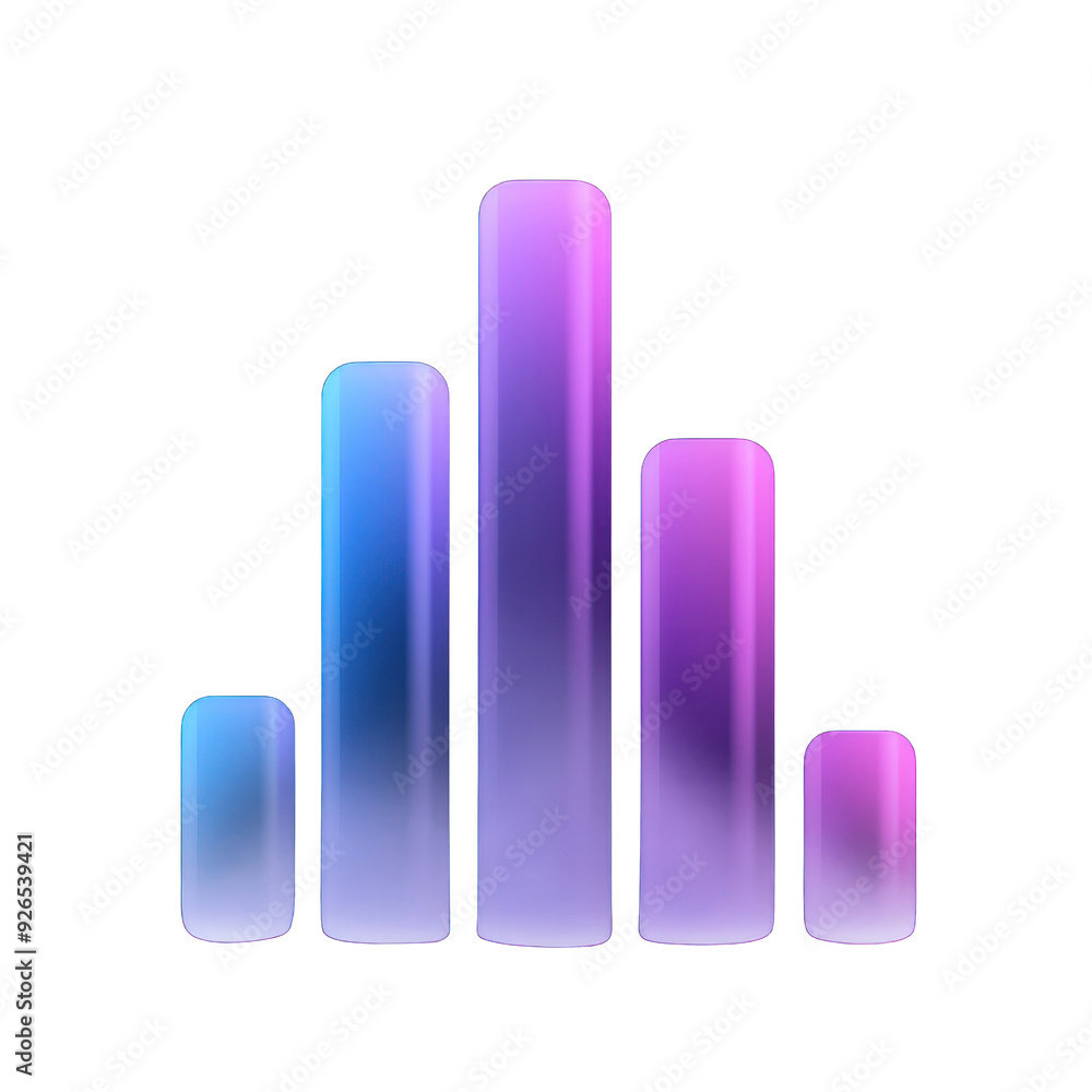 Poster abstract data visualization with gradient bars in blue and pink, representing statistical growth and