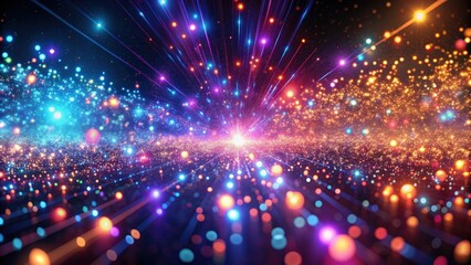 Fototapeta premium Neon light flying particles in abstract background, neon, light, flying