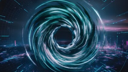 Theoretical advanced scene with shining particles, imaginative tech foundation, idea of information and innovation.Generative Ai