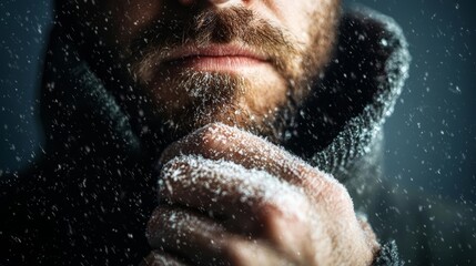 Obraz premium A man with itchy, peeling skin from frostbite