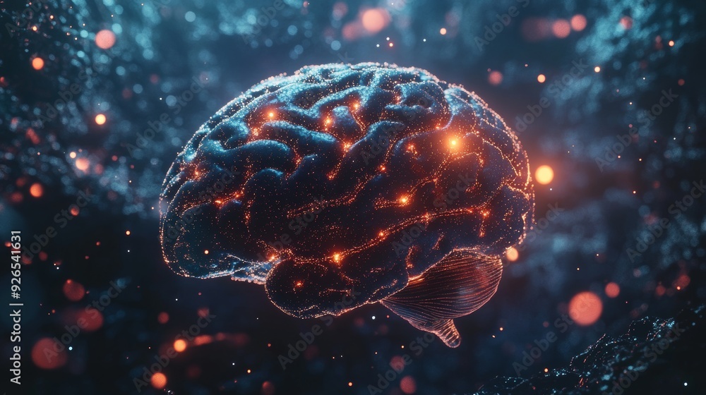 Poster illuminated brain with neural connections advanced ai and technology vision in futuristic concept
